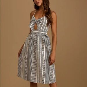 World Wonder Black Striped Tie-Front Midi Dress from Lulus